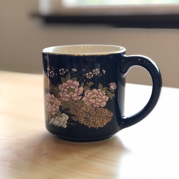 Deep indigo & gold enamel peacock mug - Picture 2 of 7